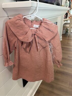 Zara Dusty Rose Girls' Long-Sleeve Top with Peter Pan Collar
